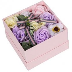 coffret carré de fleurs de savon mauve - bouquet anniversaire
