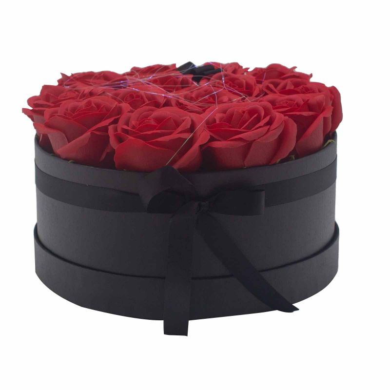 Boite cadeau de roses de savon rouge, fleurs amour