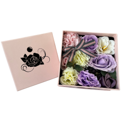 coffret carré de fleurs de savon mauve - bouquet anniversaire