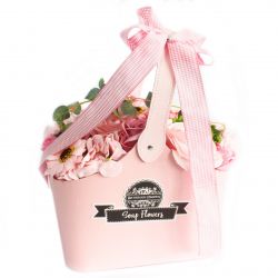 Panier cadeau : fleurs de savon Rose