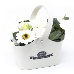 Bouquet petit panier : Fleurs de savon vert