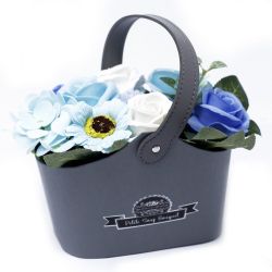 Bouquet Fleurs de savon : Panier bleu