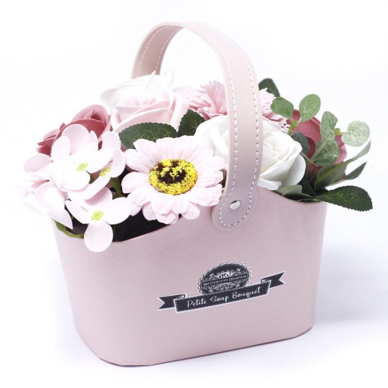 Bouquet petit panier : Fleurs de savon vert