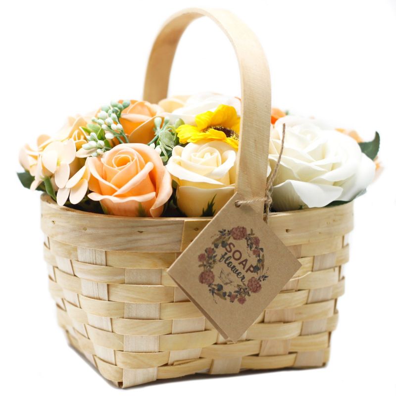 Cadeau Bouquet Savon et son panier en Osier grand - Orange