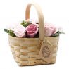 Bouquet Savon Panier en Osier- Rose