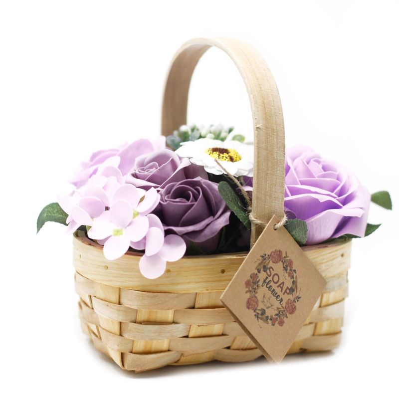 Bouquet Panier en Osier (moyen : Lilas