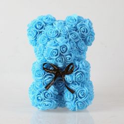 Ours en roses de mousse et sa boite : Bleu (23cm)