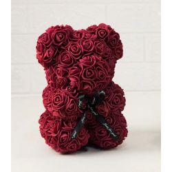 Ours en roses foam et sa boite : Bordeau (23cm)