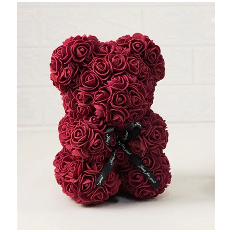 Ours en roses foam et sa boite : Bordeau (23cm)