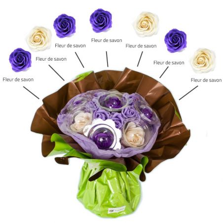 Bouquet cadeau : fleurs de savon Violet Bouquet cadeau : fleurs de savon Violet