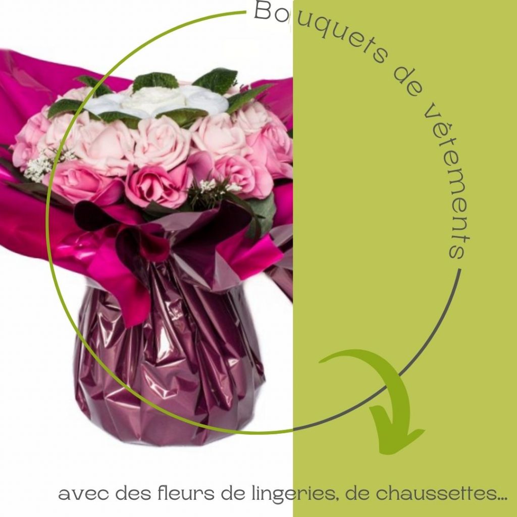 Bouquet naissance de 12 vêtements Farandole Rose